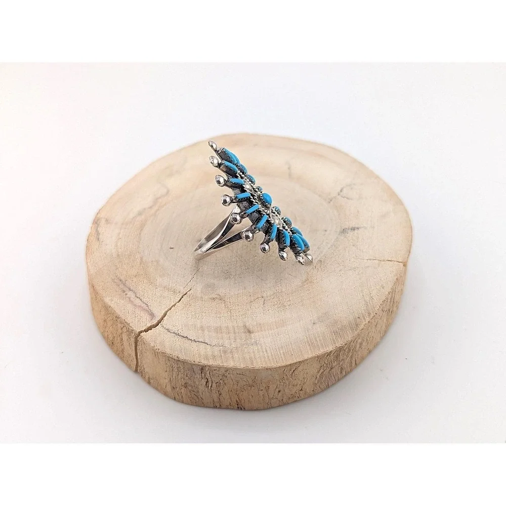 Zuni Ring Turquoise Cluster Auth Native American Handmade Jewelry sz 9.5 **‎